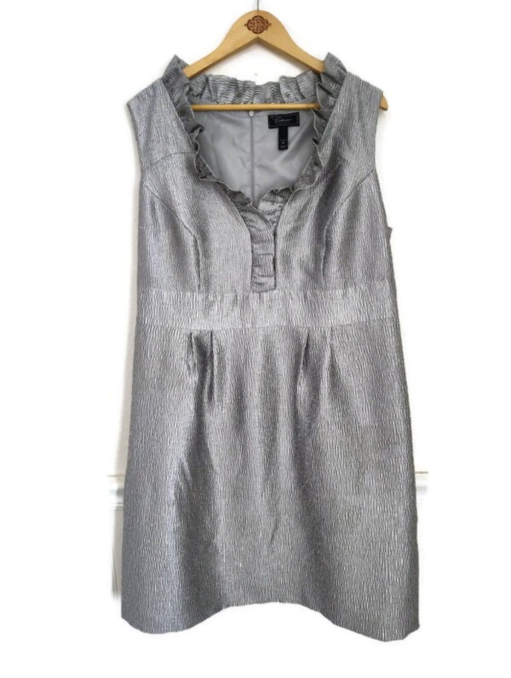 Fun! 60's London Groovy Silver Metallic Lined Dress Plus Size 18 New!